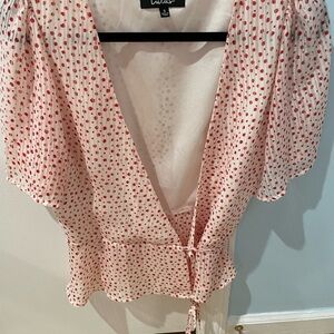 Lulu's Pink Flutter Sleeve Wrap Blouse
